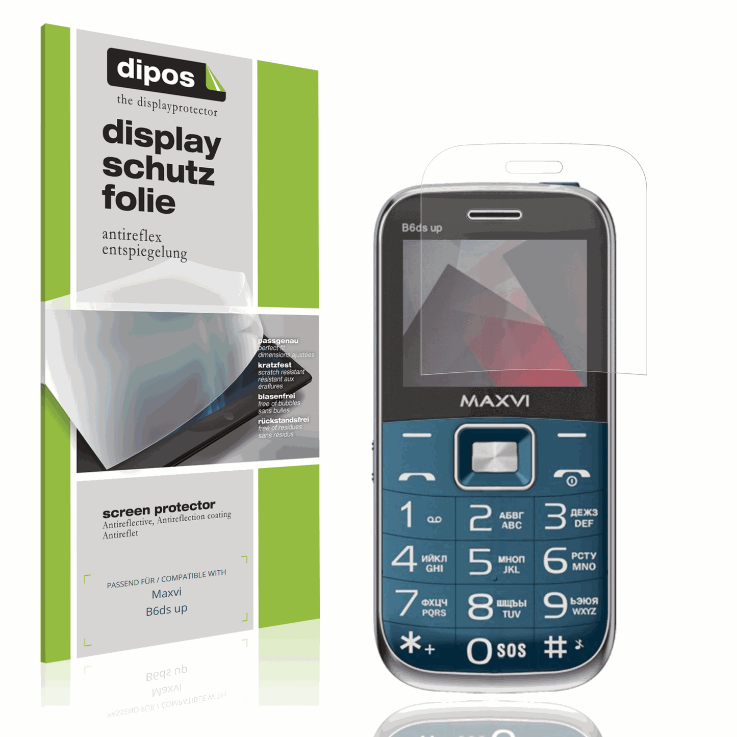 Matte Displayschutzfolie von dipos passend für Maxvi B6ds up, präziser Zuschnitt und blasenfrei montiert