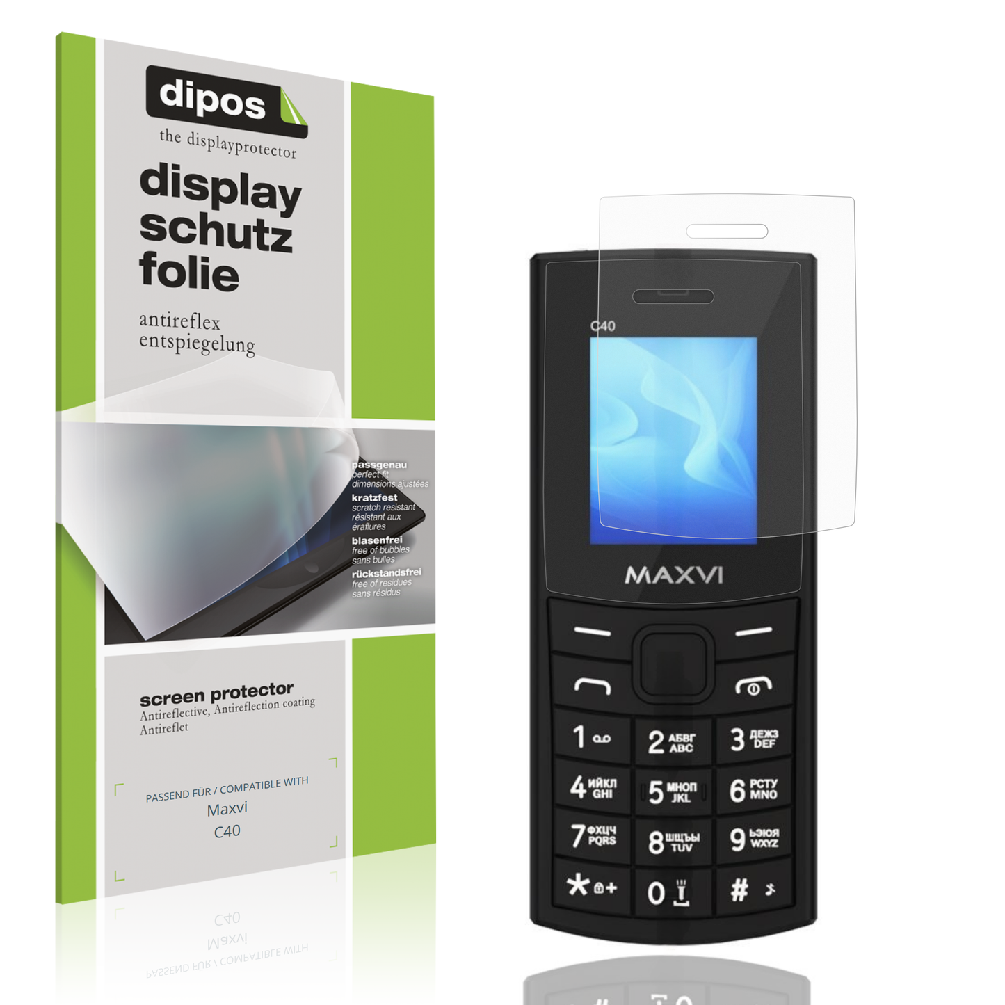 Matte Displayschutzfolie von dipos passend für Maxvi C40, präziser Zuschnitt und blasenfrei montiert