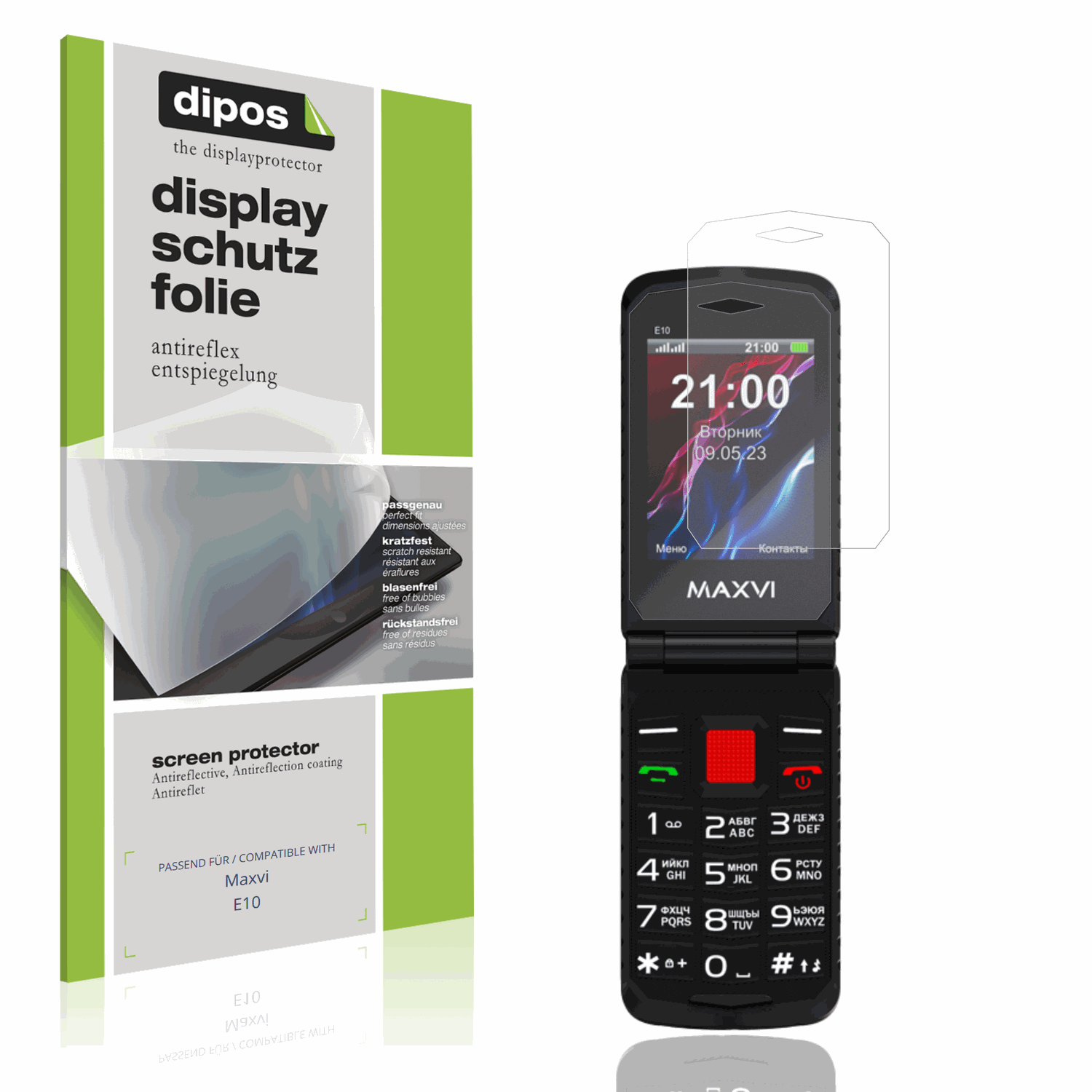 Matte Displayschutzfolie von dipos passend für Maxvi E10, präziser Zuschnitt und blasenfrei montiert