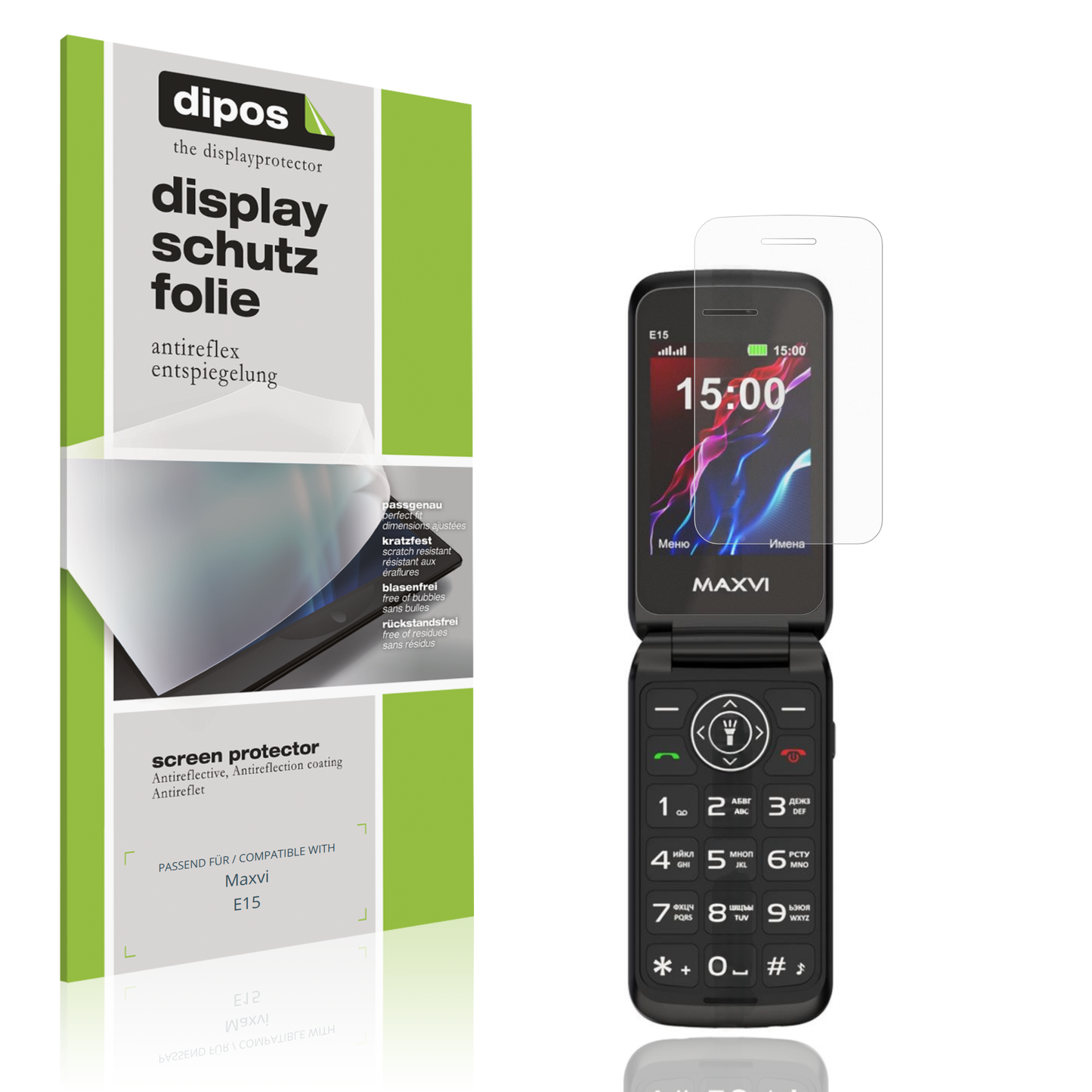 Matte Displayschutzfolie von dipos passend für Maxvi E15, präziser Zuschnitt und blasenfrei montiert