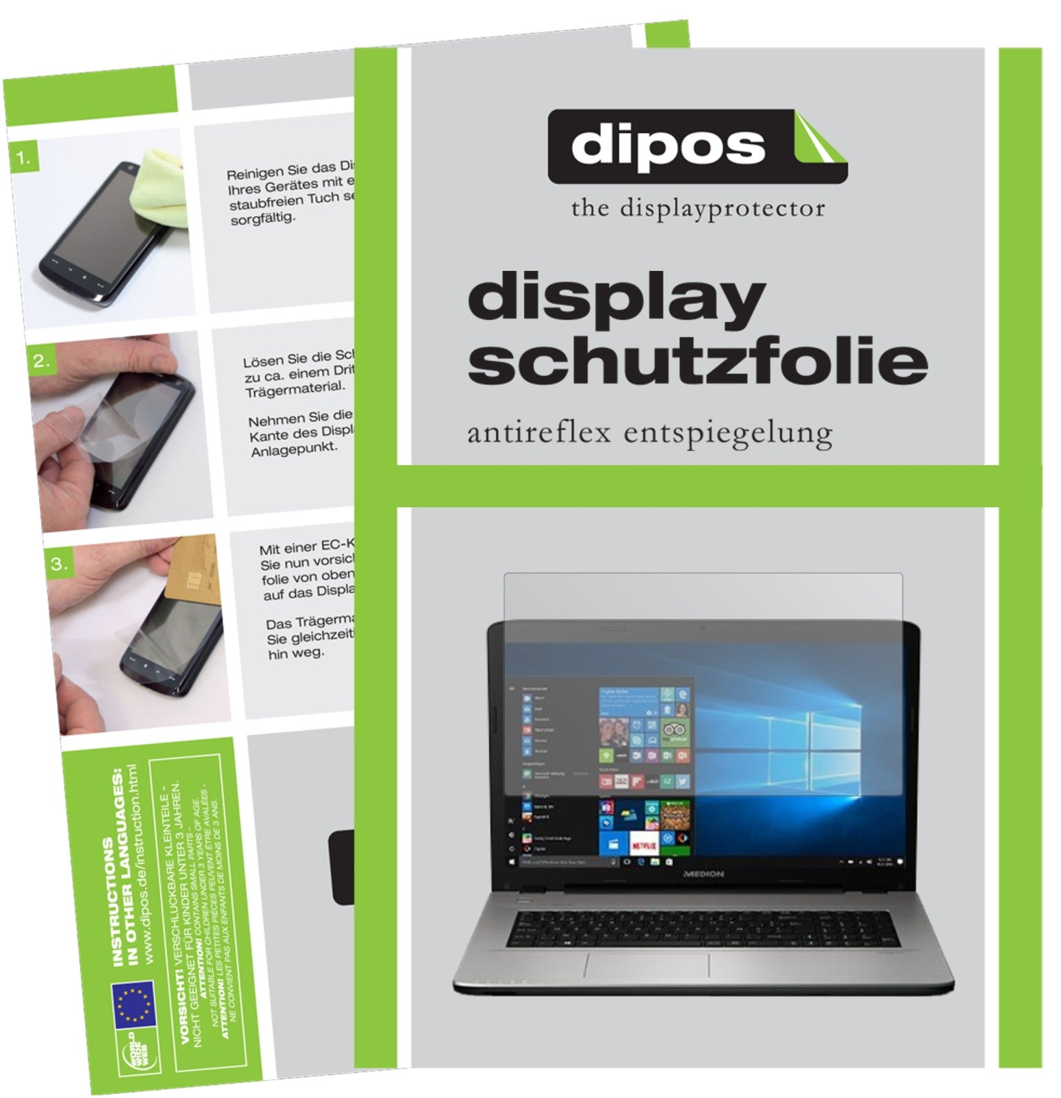 Matte Displayschutzfolie von dipos passend für Medion Akoya E7424, präziser Zuschnitt und blasenfrei montiert