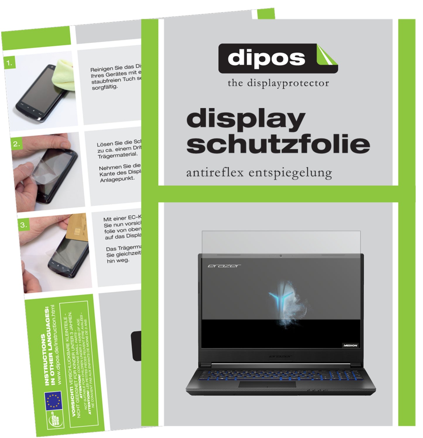 Matte Displayschutzfolie von dipos passend für Medion Erazer P15805, präziser Zuschnitt und blasenfrei montiert