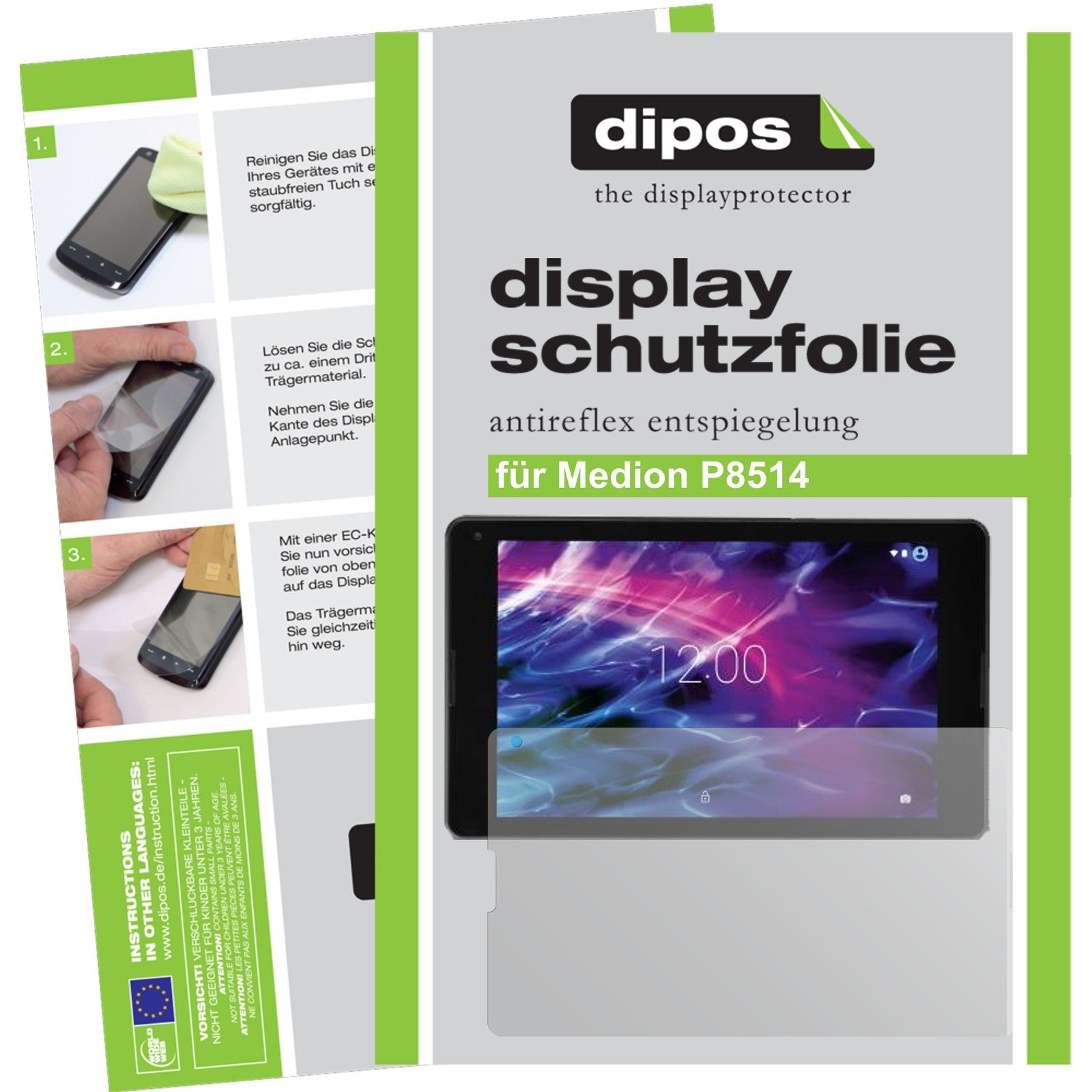 Matte Displayschutzfolie von dipos passend für Medion P8514, präziser Zuschnitt und blasenfrei montiert