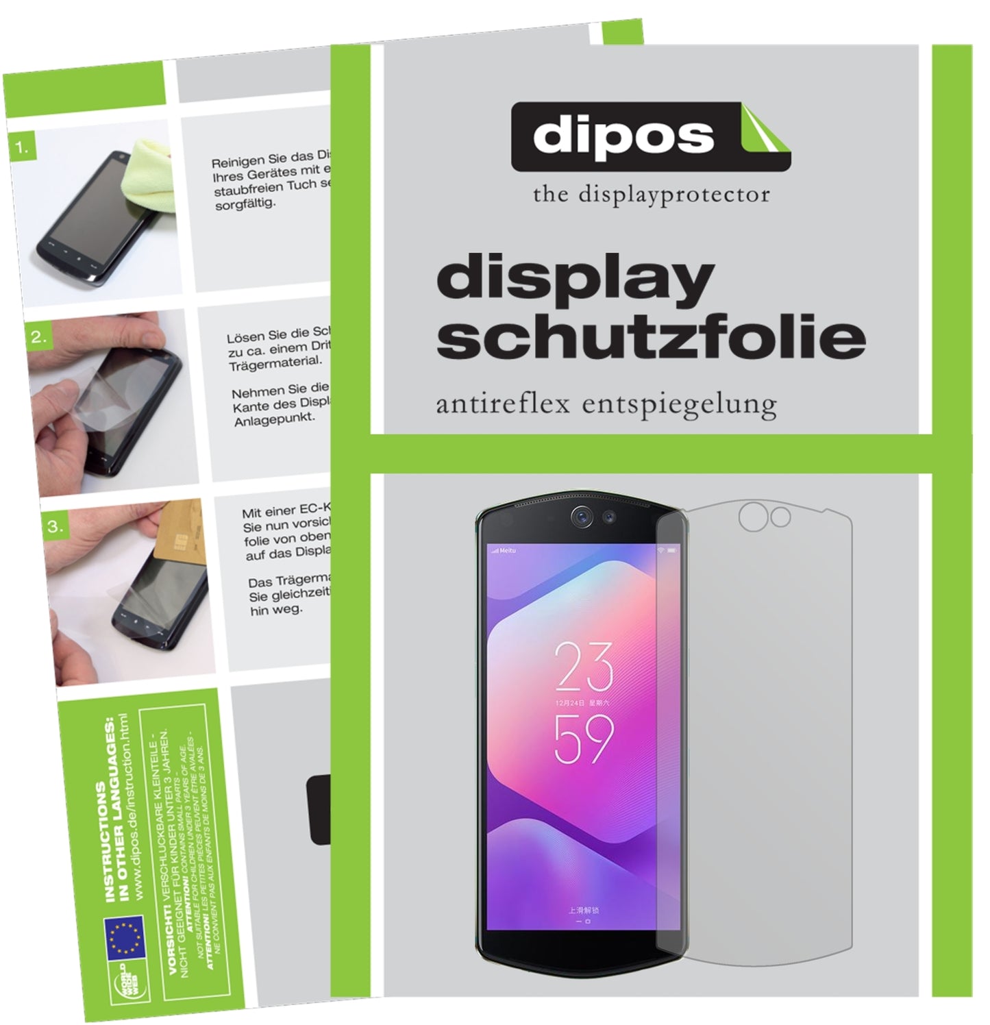 Matte Displayschutzfolie von dipos passend für Meitu T9, präziser Zuschnitt und blasenfrei montiert