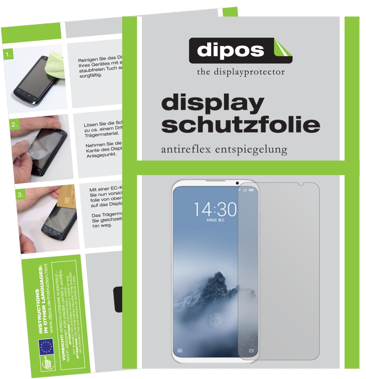 Matte Displayschutzfolie von dipos passend für Meizu 16, präziser Zuschnitt und blasenfrei montiert