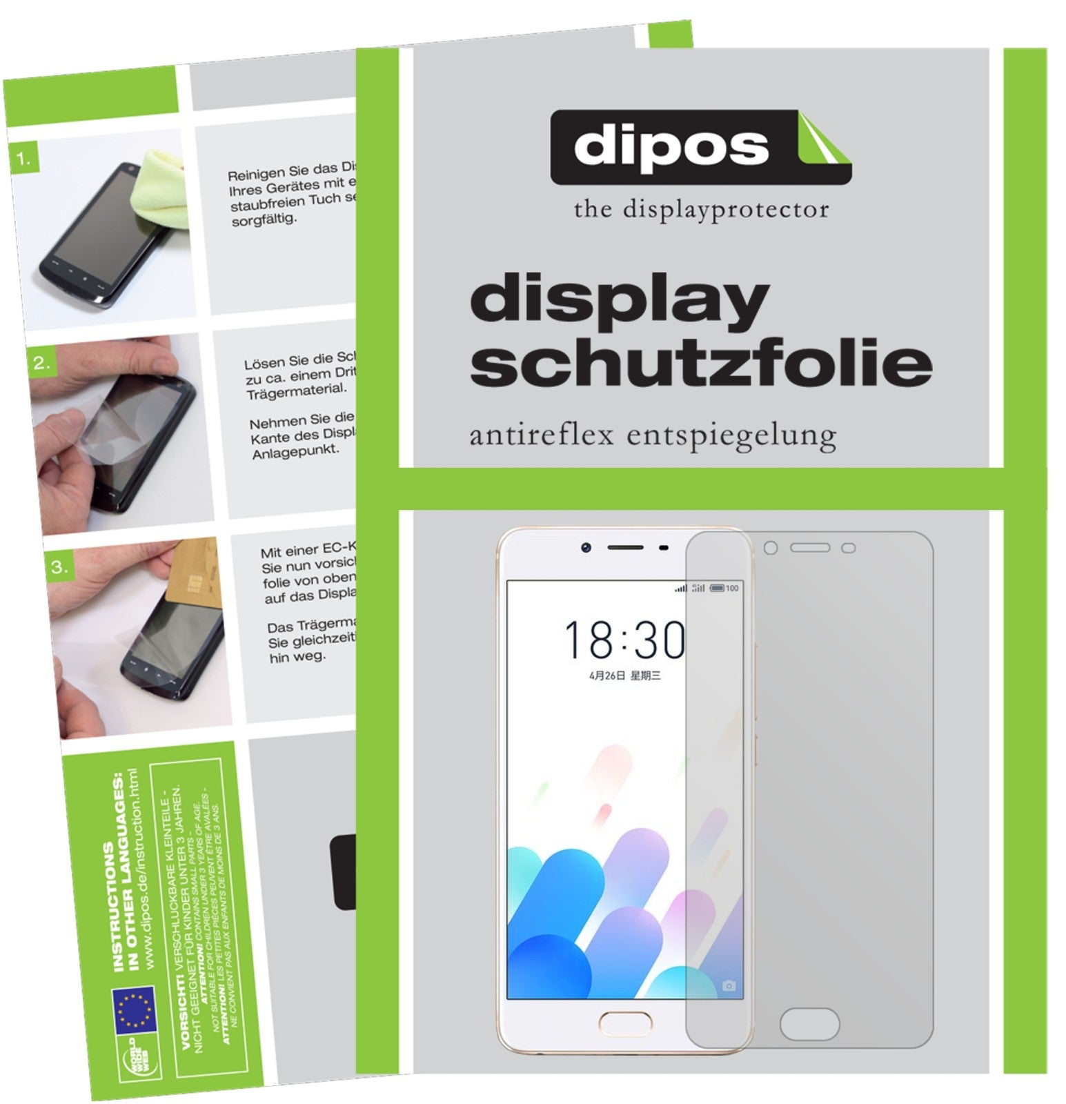 Matte Displayschutzfolie von dipos passend für Meizu E2, präziser Zuschnitt und blasenfrei montiert