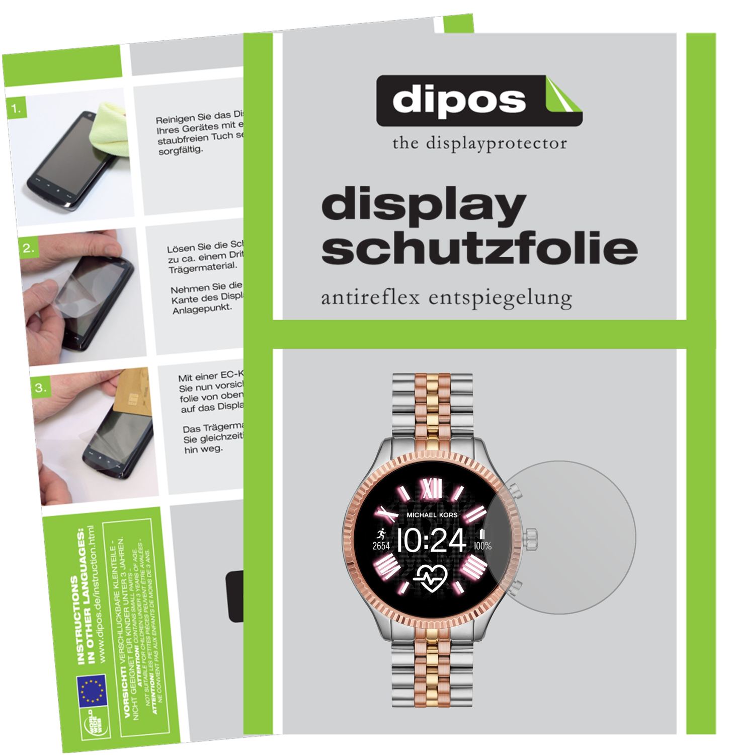 Matte Displayschutzfolie von dipos passend für Michael Kors Lexington 2, präziser Zuschnitt und blasenfrei montiert