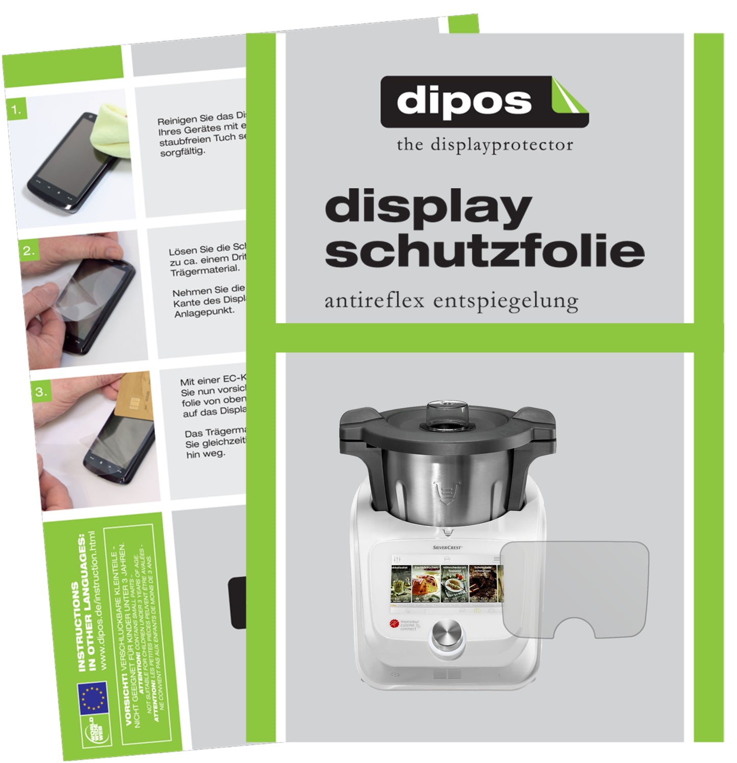 Matte Displayschutzfolie von dipos passend für Monsieur Cuisine Connect, präziser Zuschnitt und blasenfrei montiert