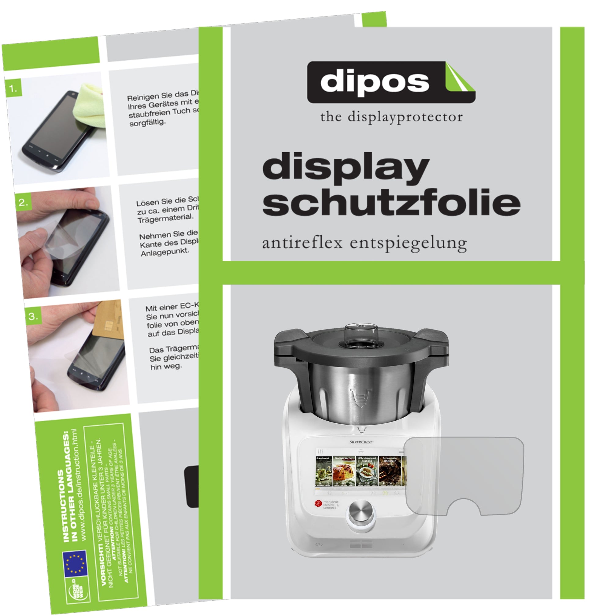 Matte Displayschutzfolie von dipos passend für Monsieur Cuisine Connect, präziser Zuschnitt und blasenfrei montiert