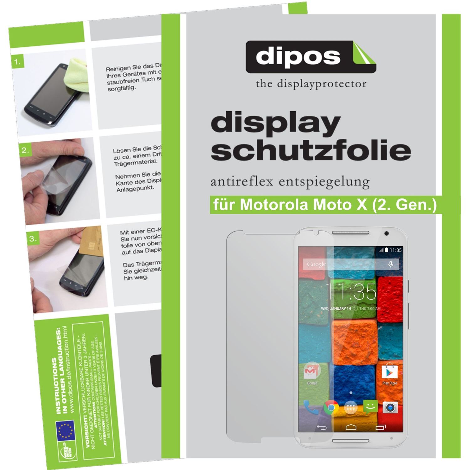 Matte Displayschutzfolie von dipos passend für Moto X (2. Gen.) Motorola, präziser Zuschnitt und blasenfrei montiert