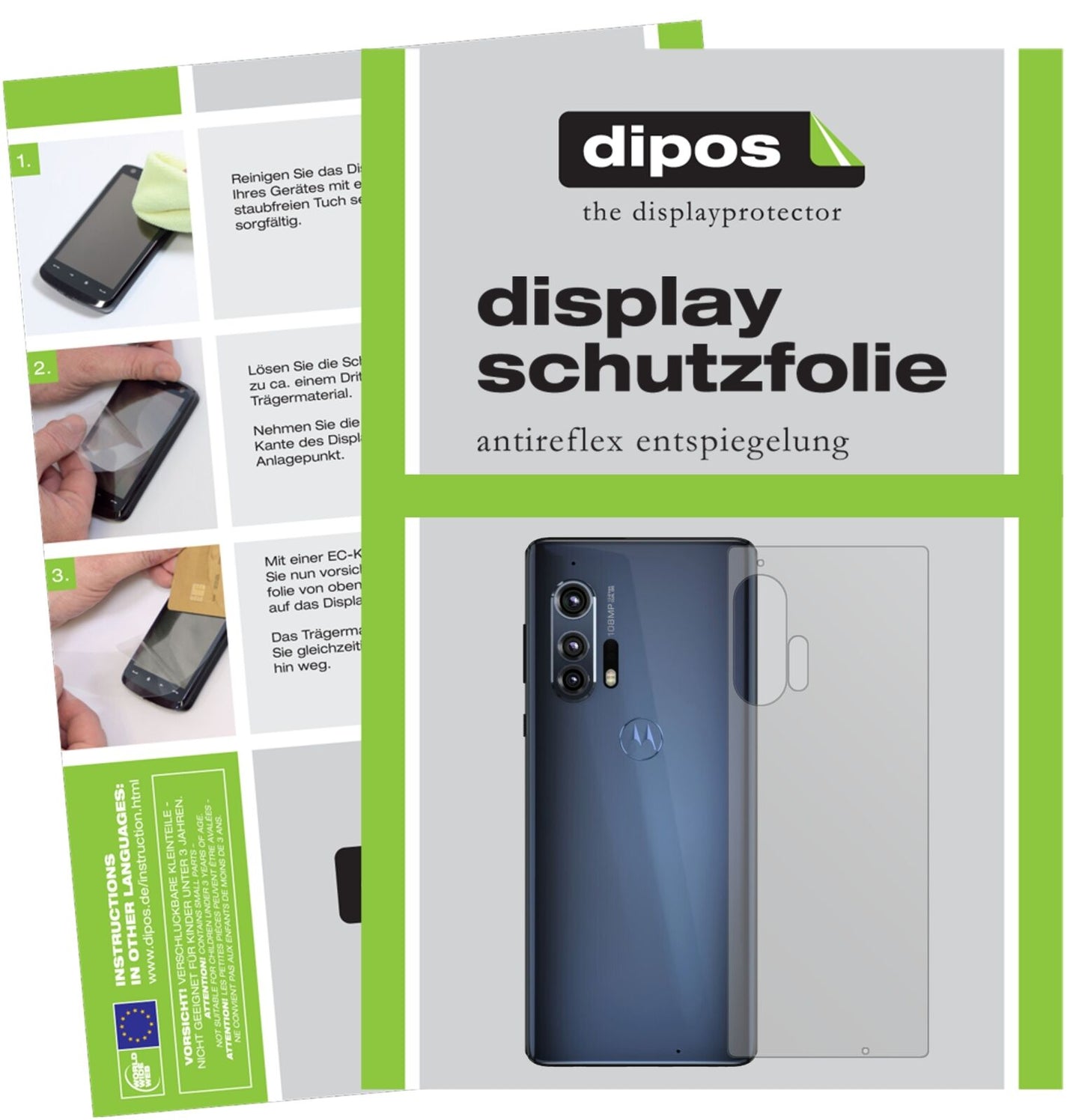 Matte Displayschutzfolie von dipos passend für Motorola Edge Rückseite, präziser Zuschnitt und blasenfrei montiert