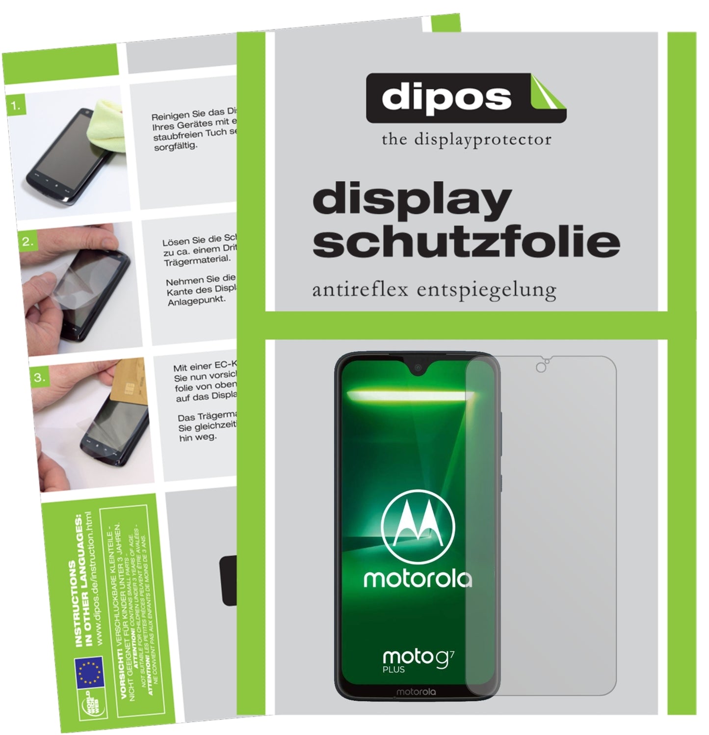 Matte Displayschutzfolie von dipos passend für Motorola Moto G7 Plus, präziser Zuschnitt und blasenfrei montiert