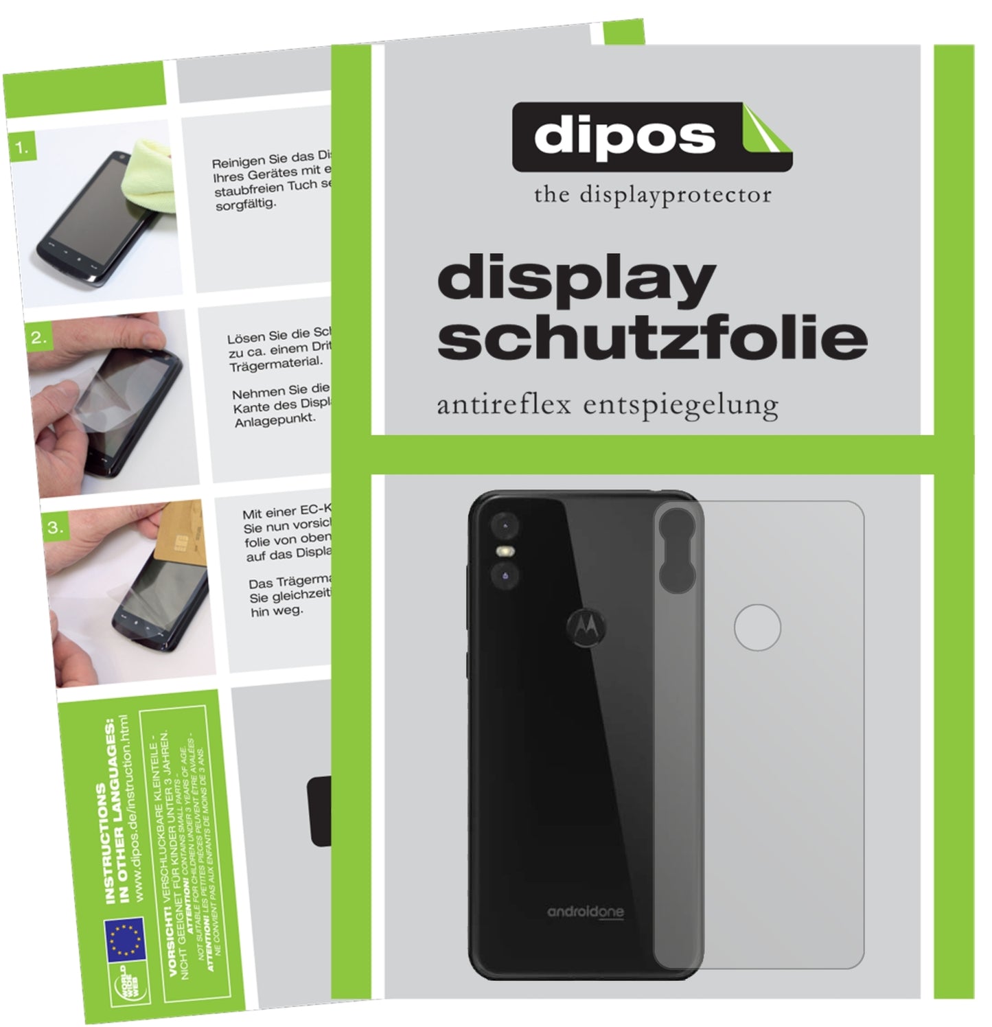 Matte Displayschutzfolie von dipos passend für Motorola One Rückseite, präziser Zuschnitt und blasenfrei montiert