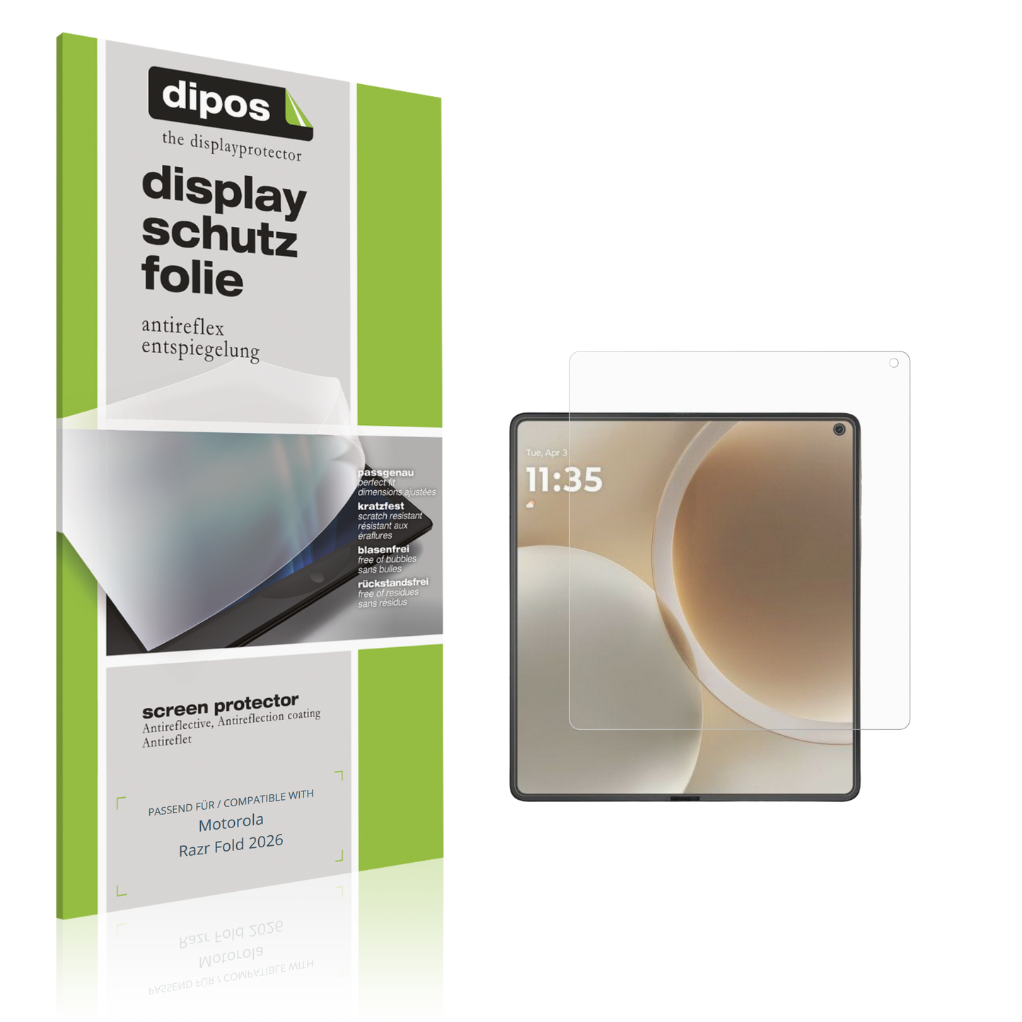Matte Displayschutzfolie von dipos passend für Motorola Razr Fold 2026 Aussenseite, präziser Zuschnitt und blasenfrei montiert