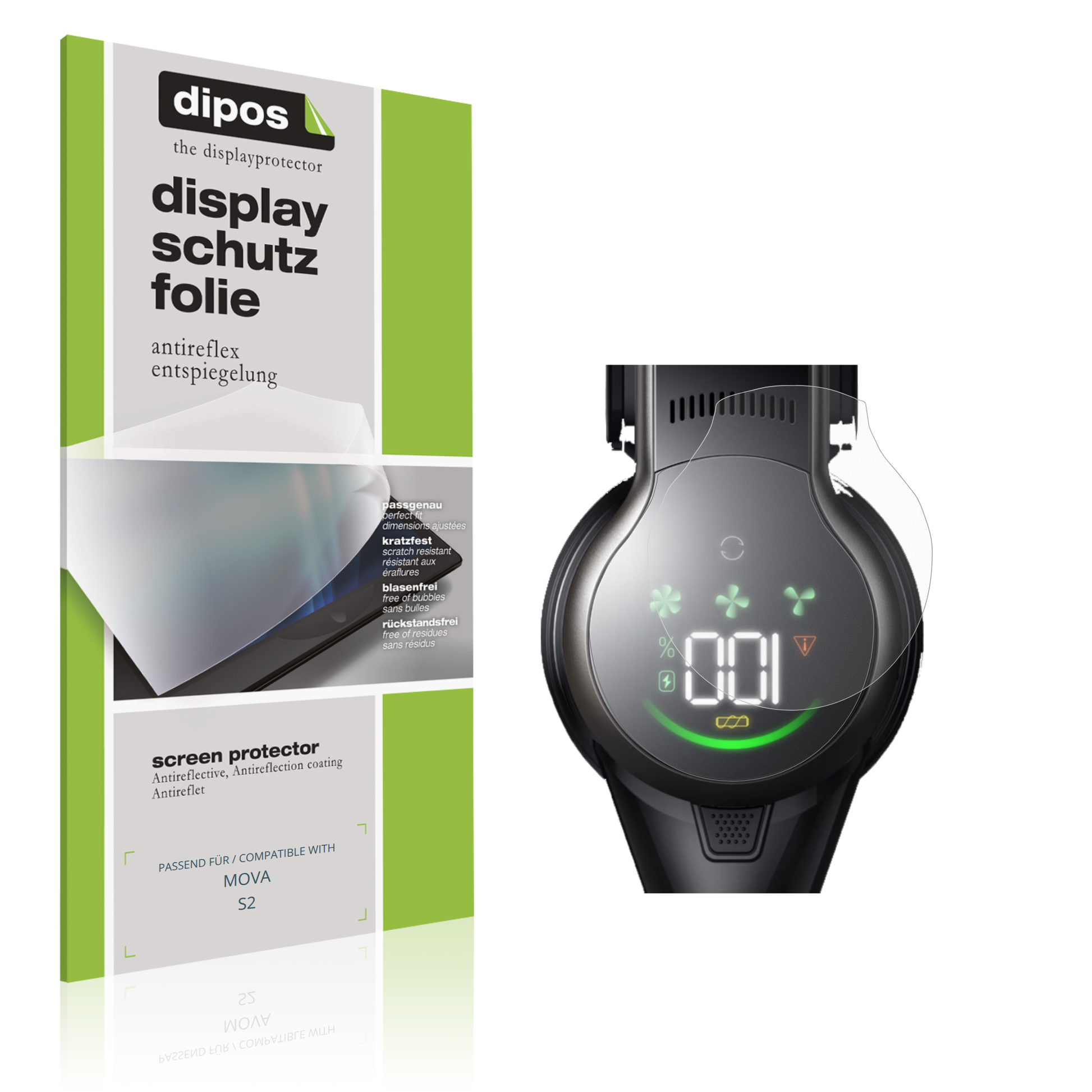 Matte Displayschutzfolie von dipos passend für MOVA S2, präziser Zuschnitt und blasenfrei montiert
