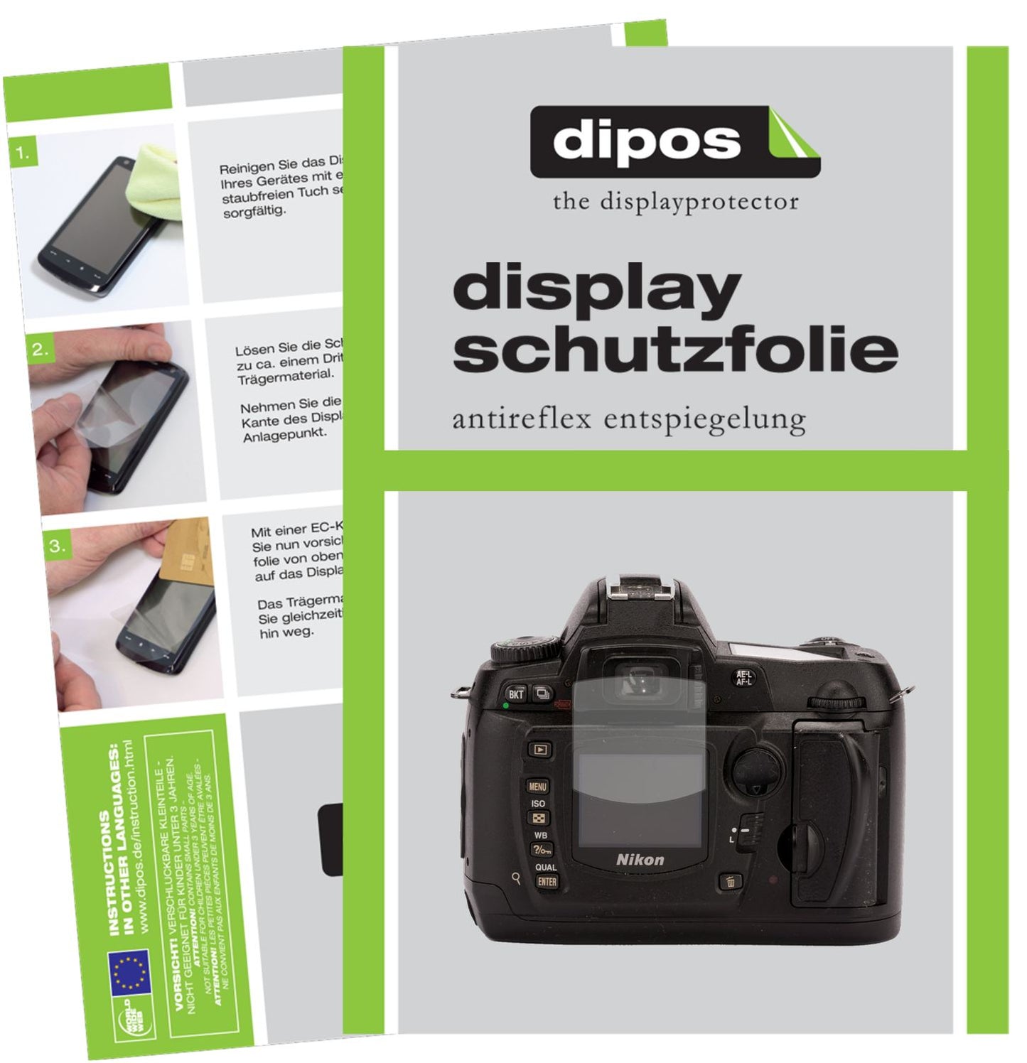 Matte Displayschutzfolie von dipos passend für Nikon D70, präziser Zuschnitt und blasenfrei montiert