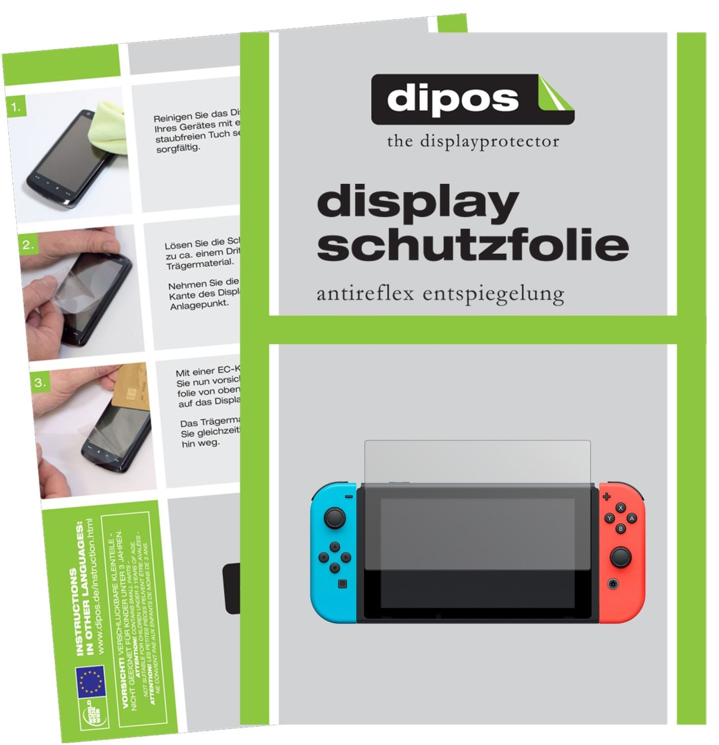 Matte Displayschutzfolie von dipos passend für Nintendo Switch, präziser Zuschnitt und blasenfrei montiert