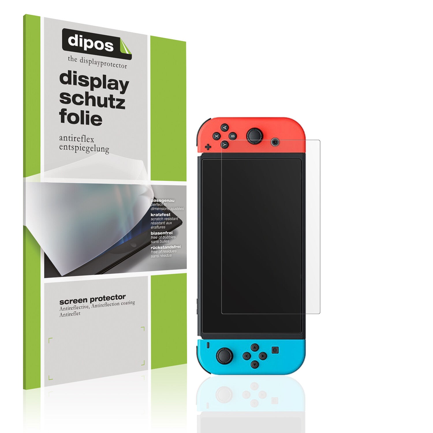 Matte Displayschutzfolie von dipos passend für Nintendo Switch OLED, präziser Zuschnitt und blasenfrei montiert