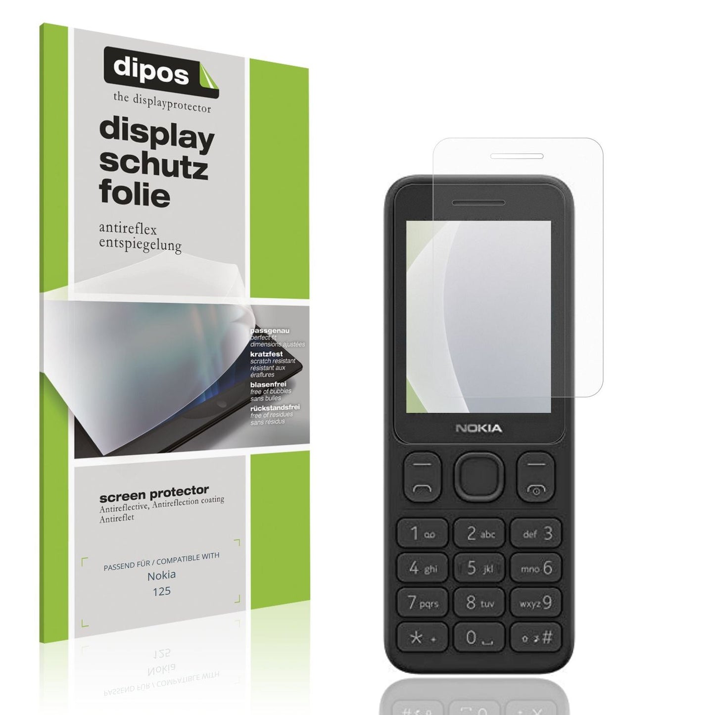 Matte Displayschutzfolie von dipos passend für Nokia 125, präziser Zuschnitt und blasenfrei montiert