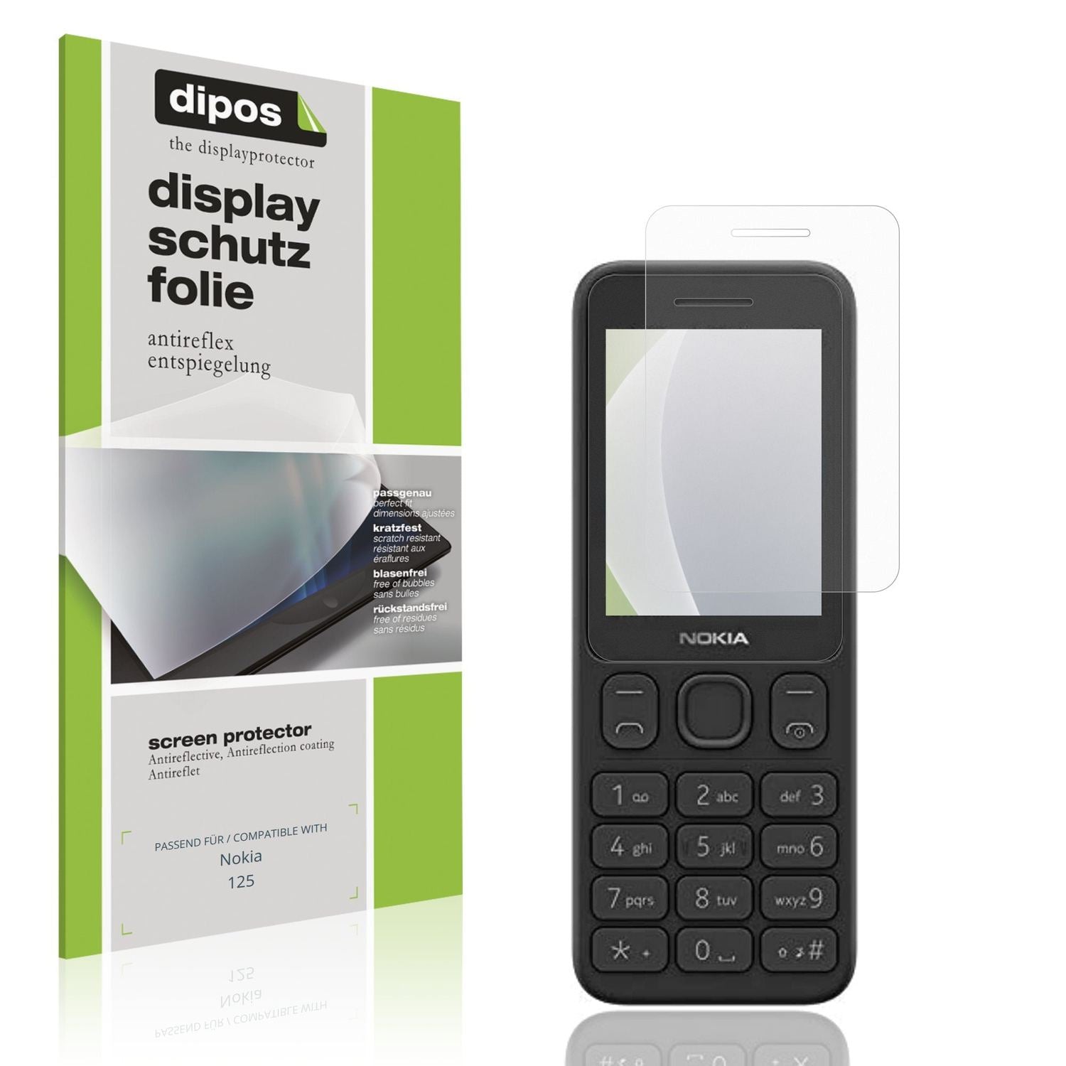 Matte Displayschutzfolie von dipos passend für Nokia 125, präziser Zuschnitt und blasenfrei montiert