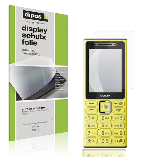 Matte Displayschutzfolie von dipos passend für Nokia 200 4G, präziser Zuschnitt und blasenfrei montiert