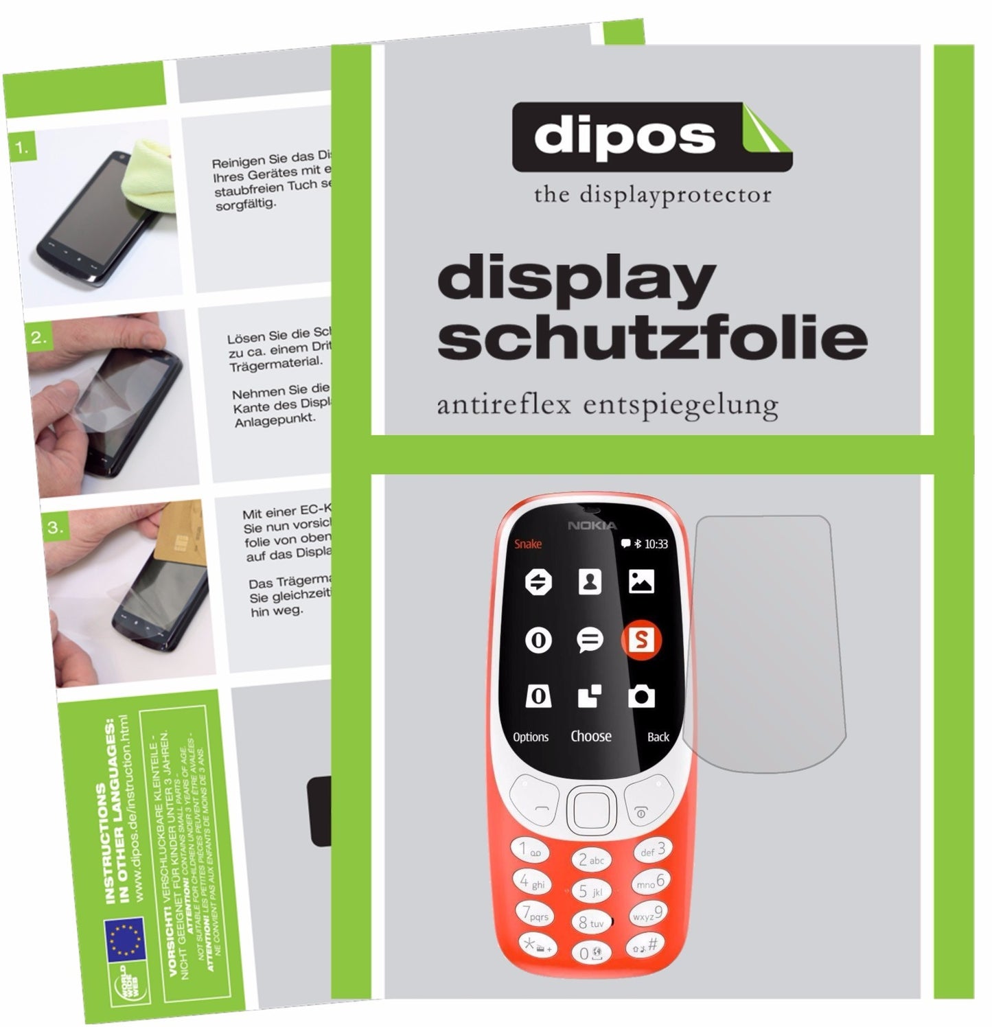 Matte Displayschutzfolie von dipos passend für Nokia 3310, präziser Zuschnitt und blasenfrei montiert