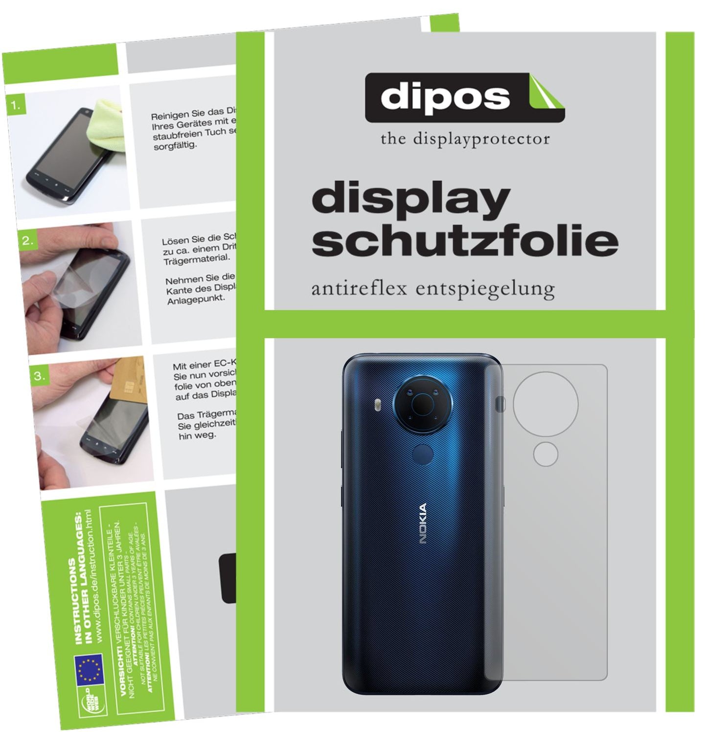 Matte Displayschutzfolie von dipos passend für Nokia 5.4 Rückseite, präziser Zuschnitt und blasenfrei montiert