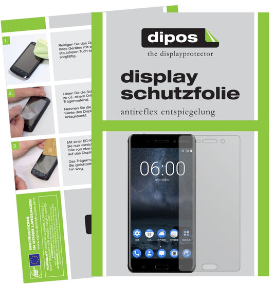 Matte Displayschutzfolie von dipos passend für Nokia 6, präziser Zuschnitt und blasenfrei montiert