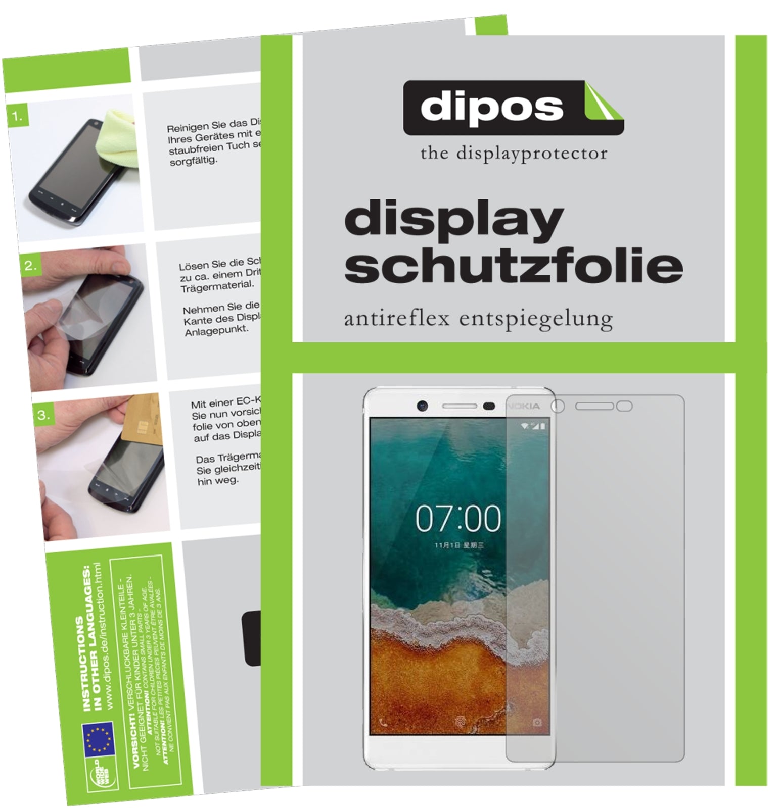 Matte Displayschutzfolie von dipos passend für Nokia 7, präziser Zuschnitt und blasenfrei montiert