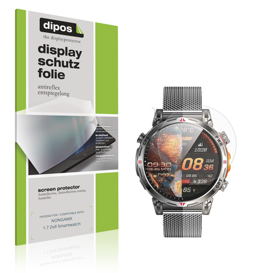 Matte Displayschutzfolie von dipos passend für NONGAMX 1.7 Zoll Smartwatch, präziser Zuschnitt und blasenfrei montiert