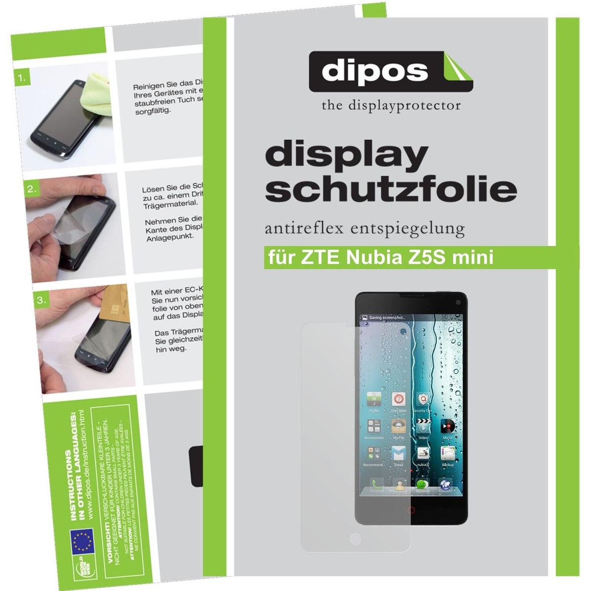 Matte Displayschutzfolie von dipos passend für Nubia Z5S Mini ZTE, präziser Zuschnitt und blasenfrei montiert