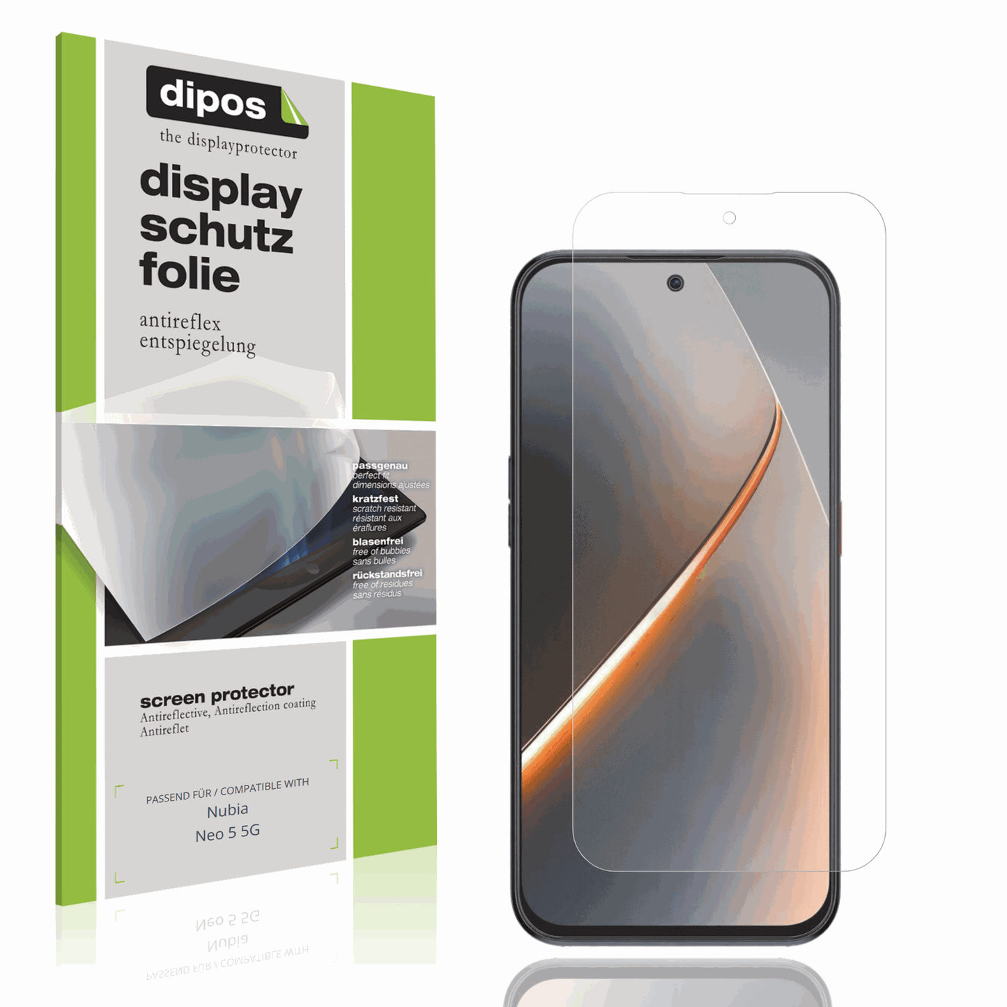 Matte Displayschutzfolie von dipos passend für Nubia Neo 5 5G, präziser Zuschnitt und blasenfrei montiert