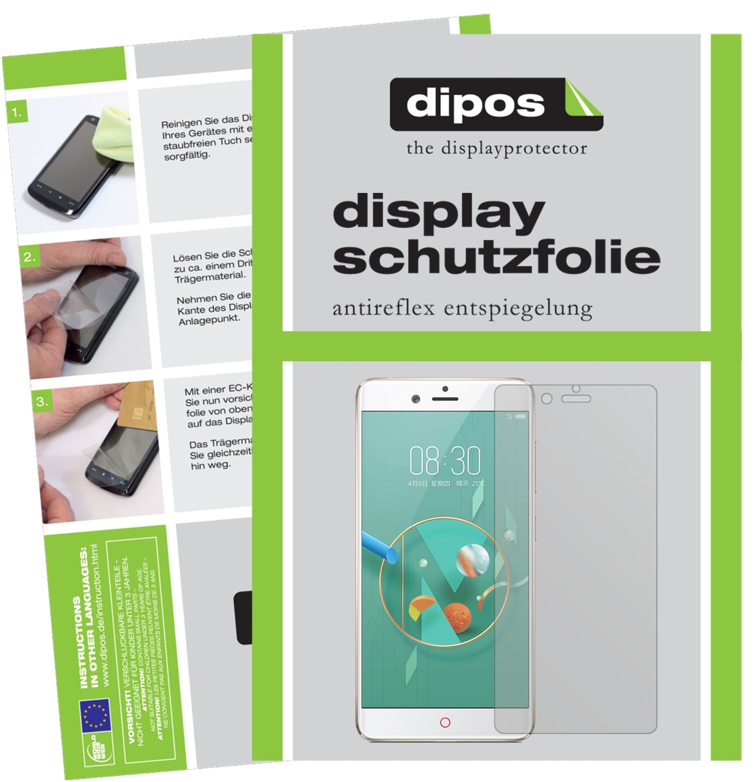 Matte Displayschutzfolie von dipos passend für Nubia Z17 Mini, präziser Zuschnitt und blasenfrei montiert