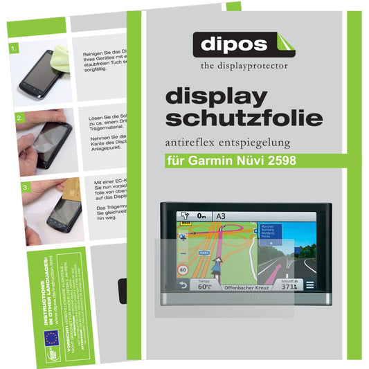 Matte Displayschutzfolie von dipos passend für Nüvi 2598 Garmin, präziser Zuschnitt und blasenfrei montiert