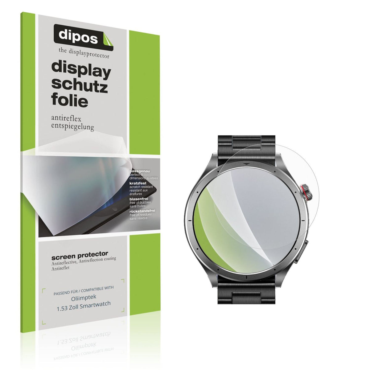 Matte Displayschutzfolie von dipos passend für Oliimptek 1.53 Zoll Smartwatch, präziser Zuschnitt und blasenfrei montiert