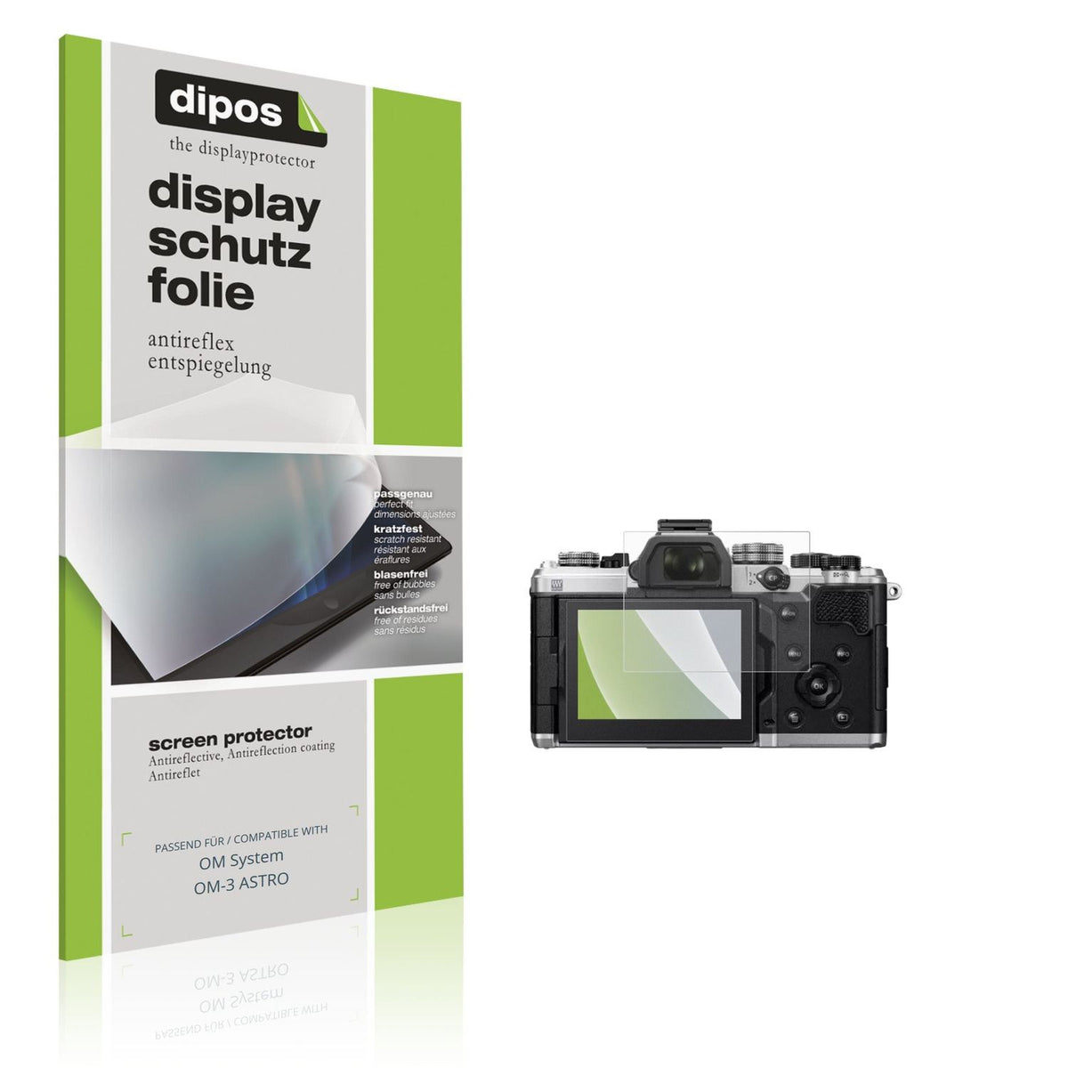 Matte Displayschutzfolie von dipos passend für OM System OM-3 ASTRO, präziser Zuschnitt und blasenfrei montiert