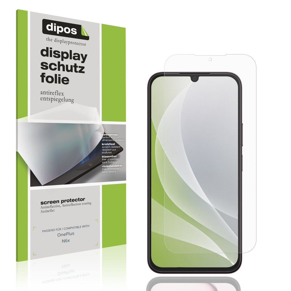 Matte Displayschutzfolie von dipos passend für OnePlus N6x, präziser Zuschnitt und blasenfrei montiert