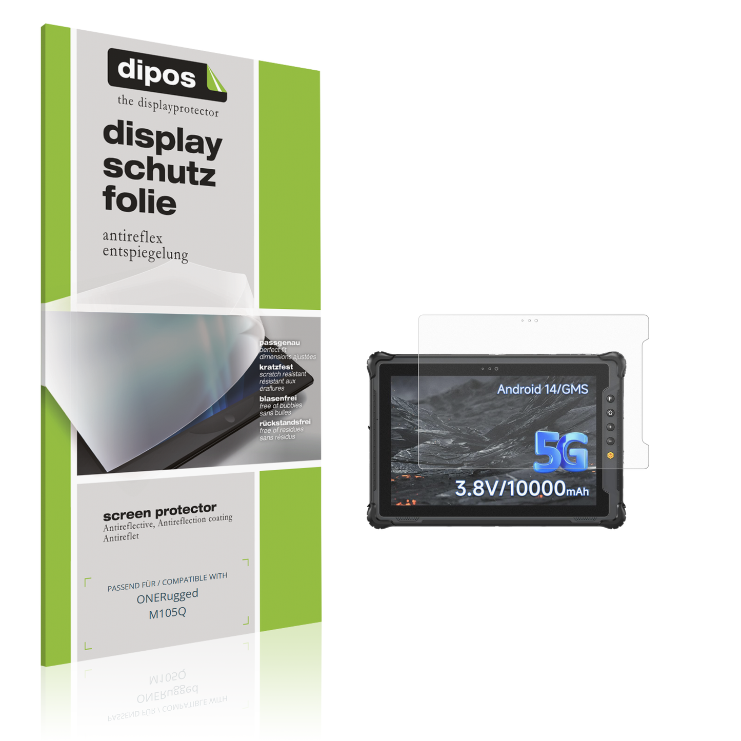Matte Displayschutzfolie von dipos passend für ONERugged M105Q, präziser Zuschnitt und blasenfrei montiert