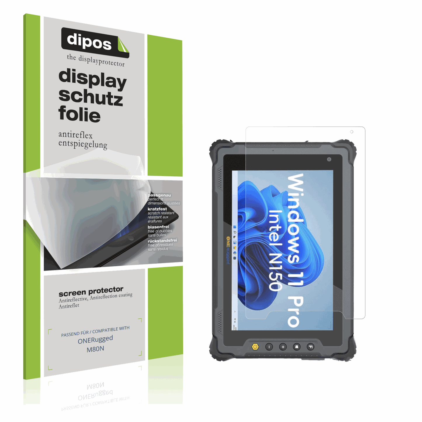 Matte Displayschutzfolie von dipos passend für ONERugged M80N, präziser Zuschnitt und blasenfrei montiert