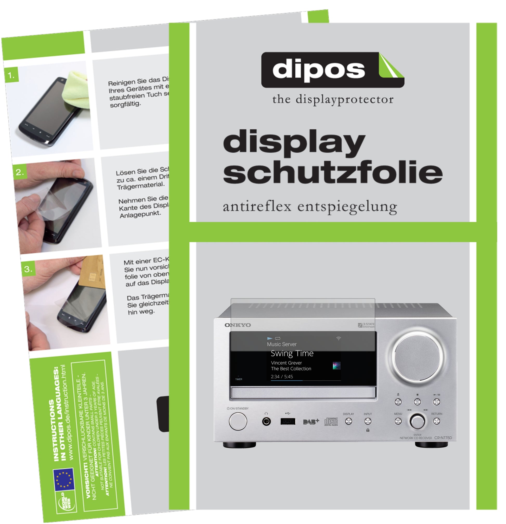 Matte Displayschutzfolie von dipos passend für Onkyo CR-N775D, präziser Zuschnitt und blasenfrei montiert