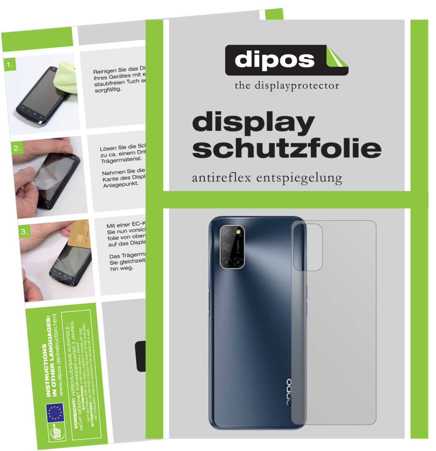 Matte Displayschutzfolie von dipos passend für Oppo A72 Rückseite, präziser Zuschnitt und blasenfrei montiert