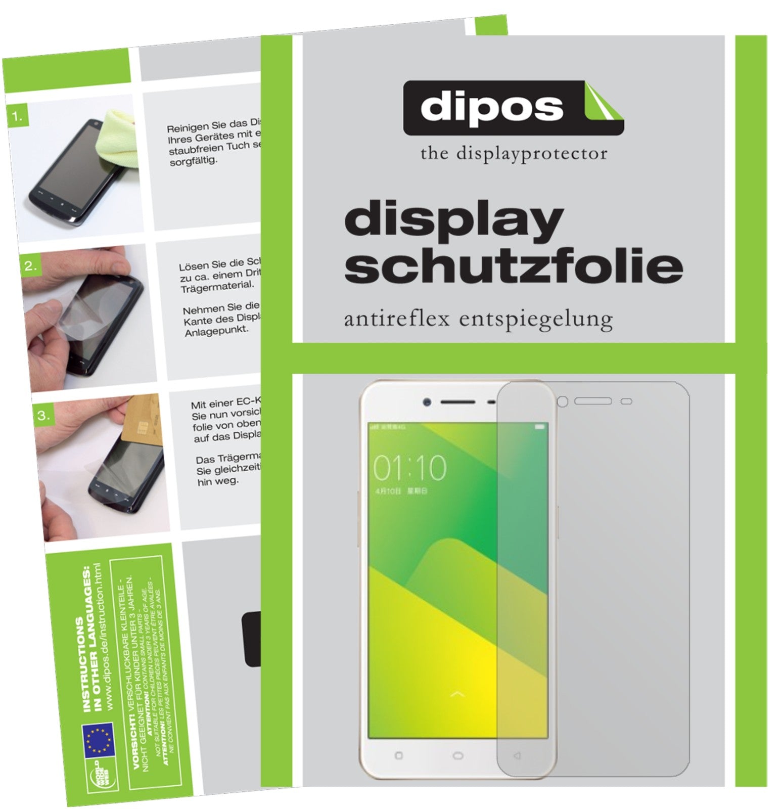 Matte Displayschutzfolie von dipos passend für Oppo A57, präziser Zuschnitt und blasenfrei montiert