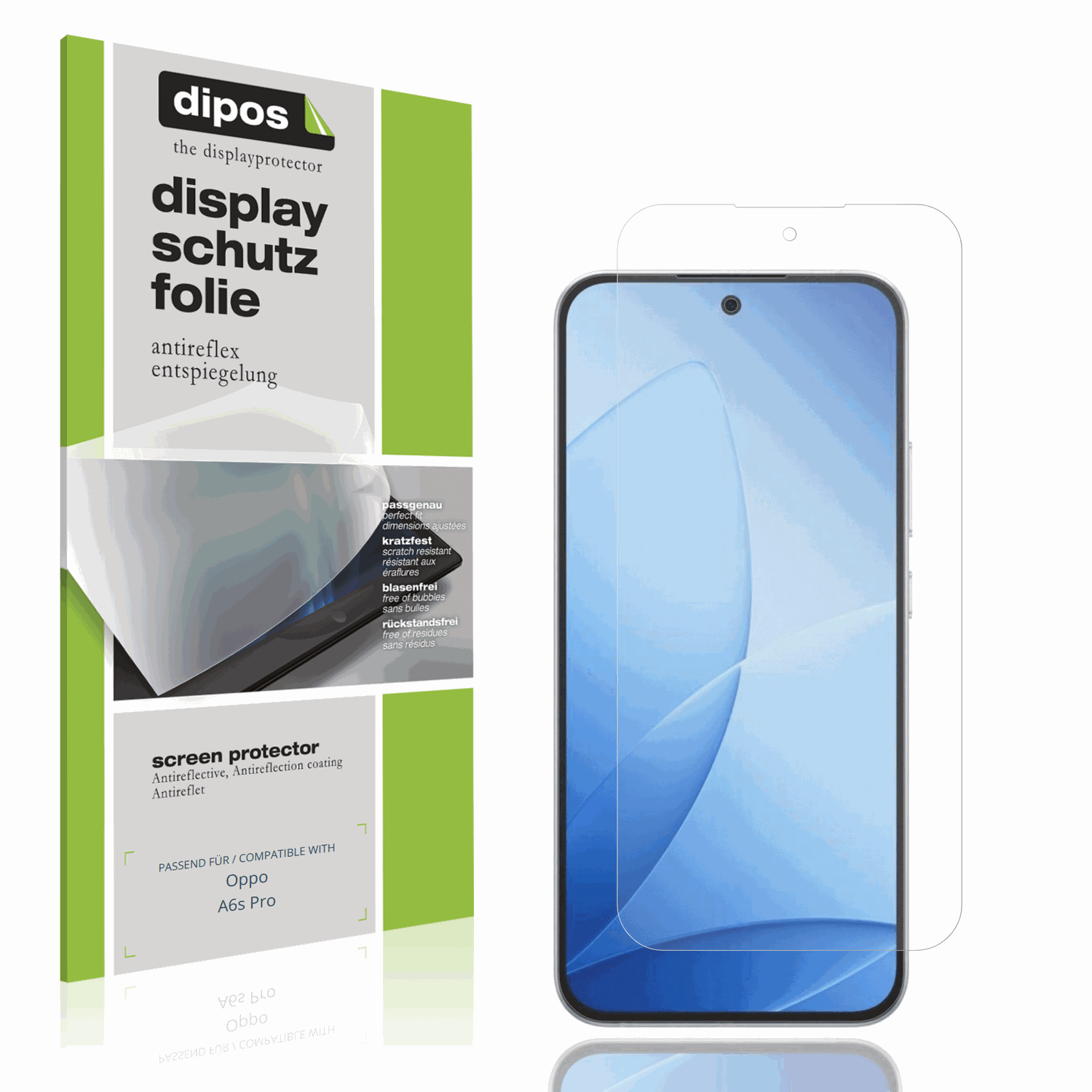 Matte Displayschutzfolie von dipos passend für Oppo A6s Pro, präziser Zuschnitt und blasenfrei montiert