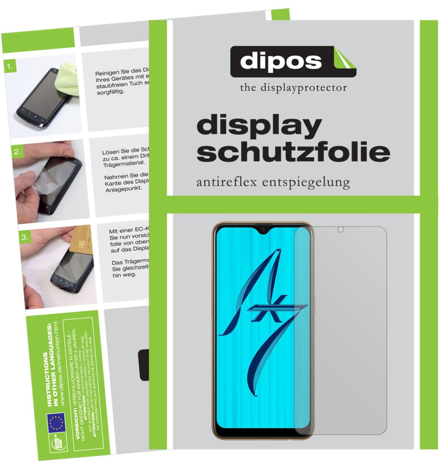 Matte Displayschutzfolie von dipos passend für Oppo AX7, präziser Zuschnitt und blasenfrei montiert
