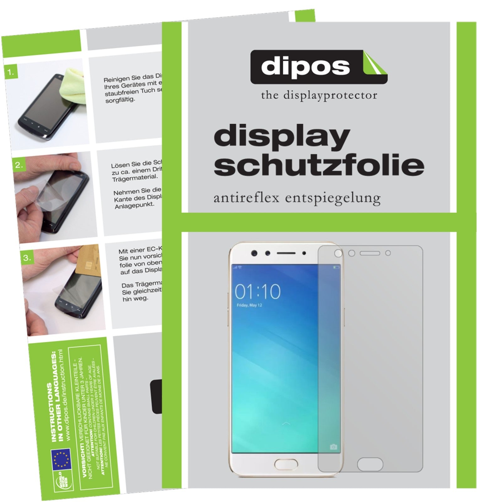 Matte Displayschutzfolie von dipos passend für Oppo F3, präziser Zuschnitt und blasenfrei montiert