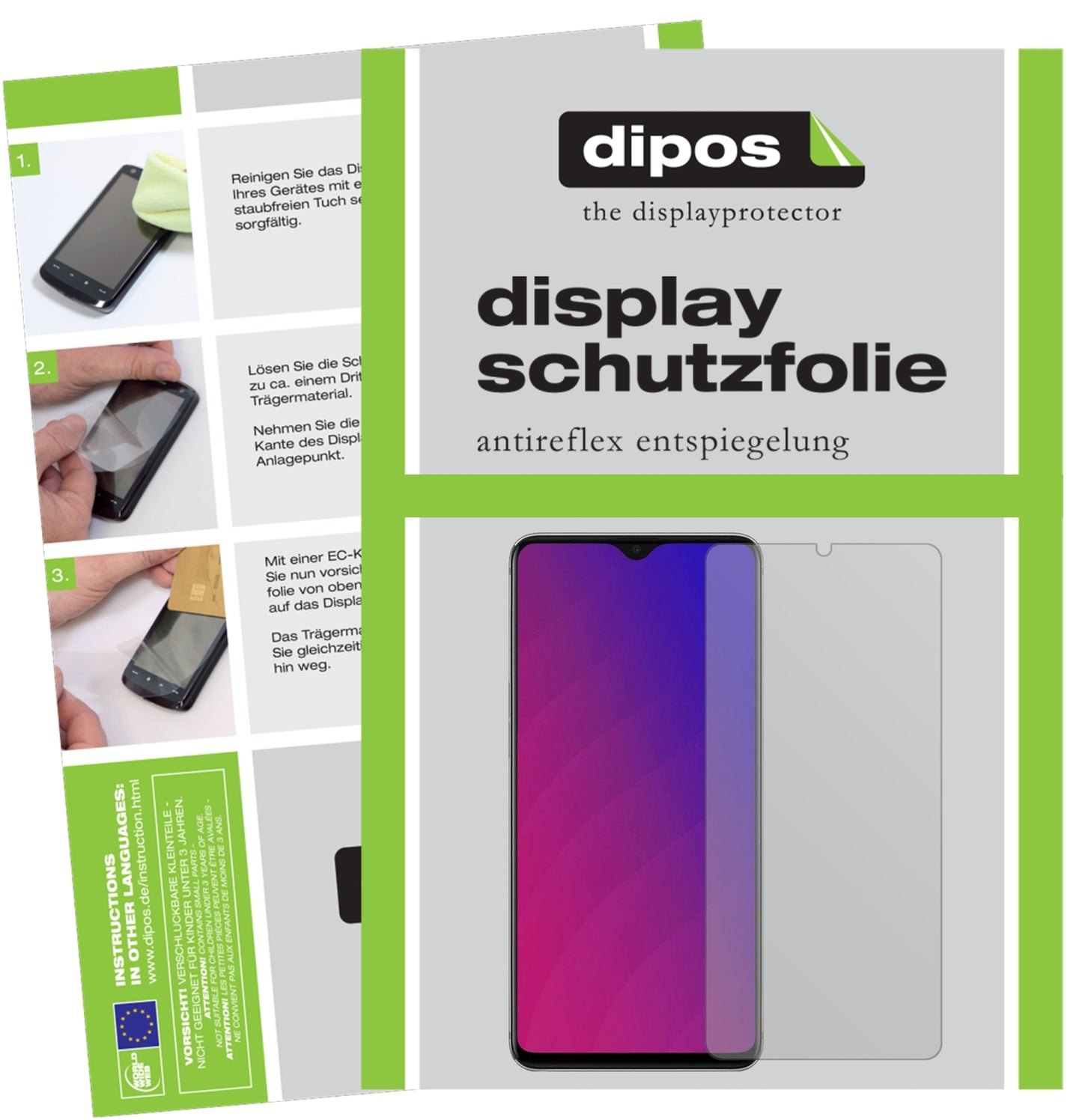 Matte Displayschutzfolie von dipos passend für Oppo F9 Pro, präziser Zuschnitt und blasenfrei montiert