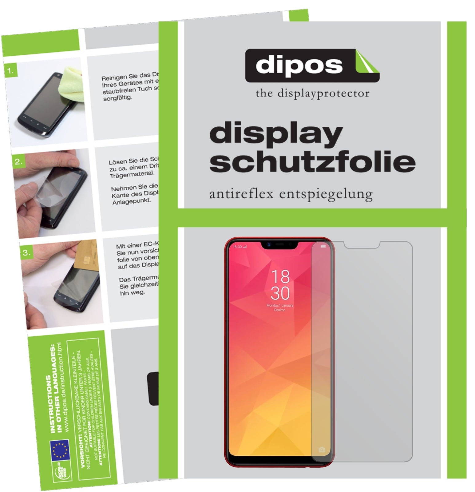 Matte Displayschutzfolie von dipos passend für Oppo Realme 2, präziser Zuschnitt und blasenfrei montiert