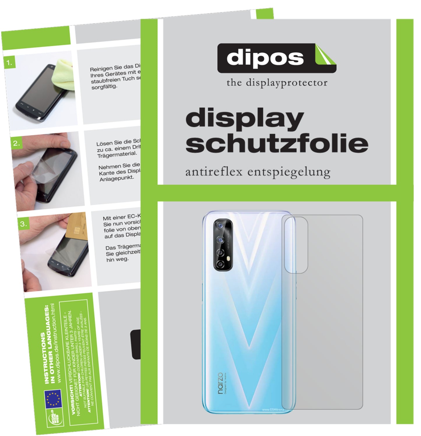 Matte Displayschutzfolie von dipos passend für Oppo Realme Narzo 20 Pro Rückseite, präziser Zuschnitt und blasenfrei montiert