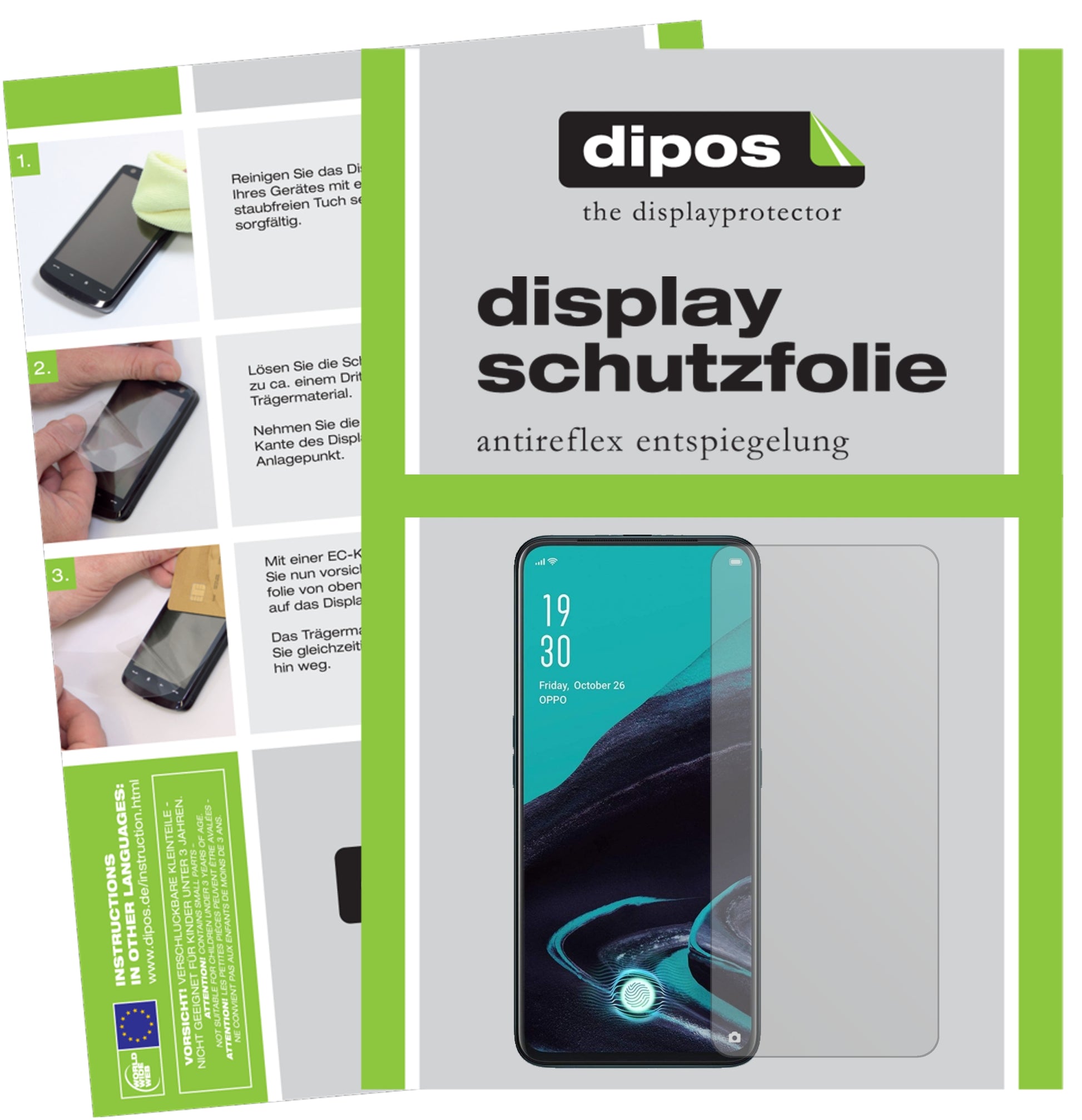 Matte Displayschutzfolie von dipos passend für Oppo Reno2 Z, präziser Zuschnitt und blasenfrei montiert