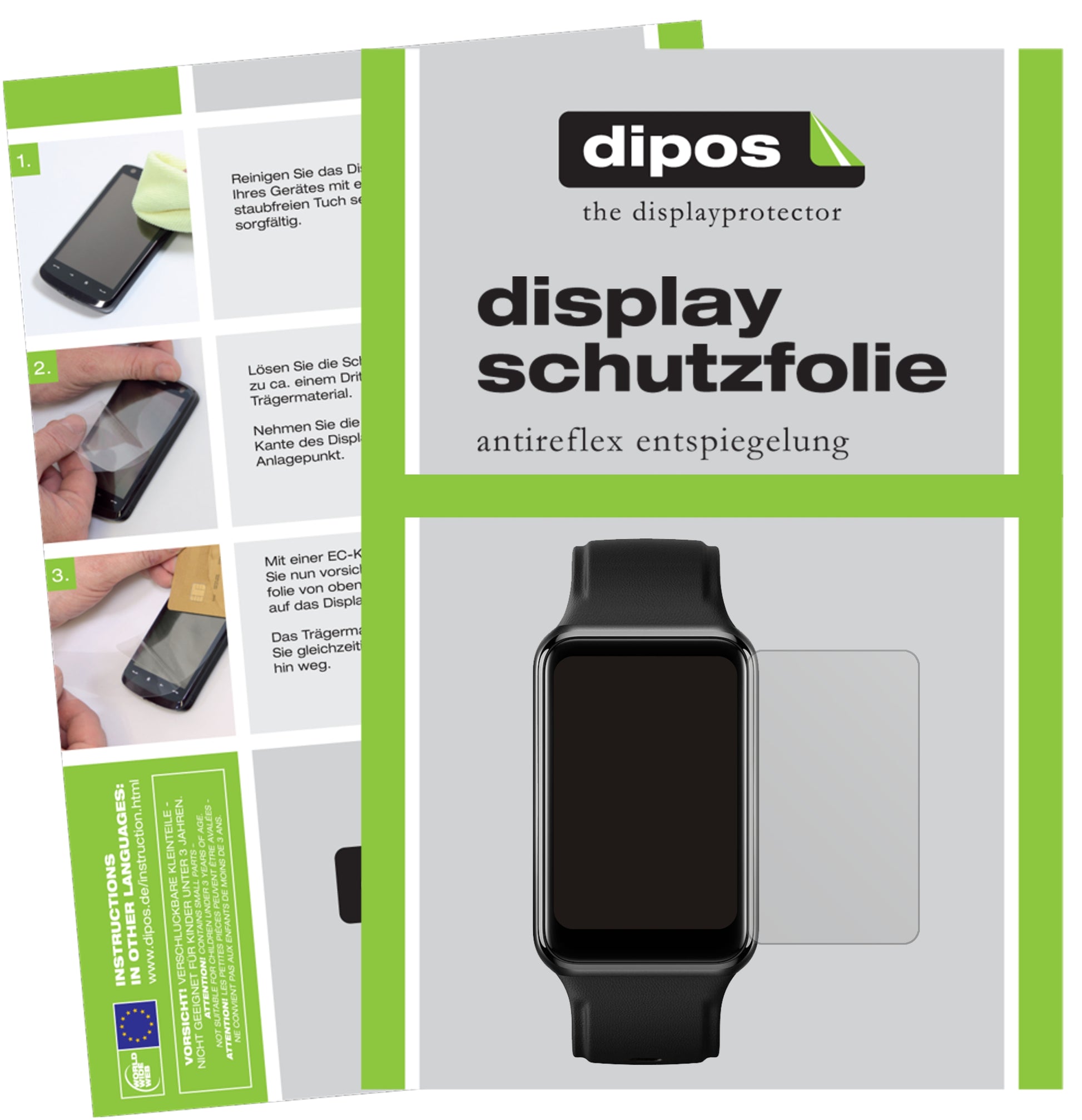 Matte Displayschutzfolie von dipos passend für Oppo Watch Free, präziser Zuschnitt und blasenfrei montiert